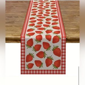 Strawberry Table Runner Buffalo Plaid Check Spring Summer Fruit Party Home Decor